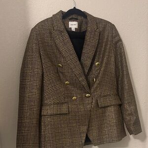 Nine West Plaid Blazer with Gold Buttons